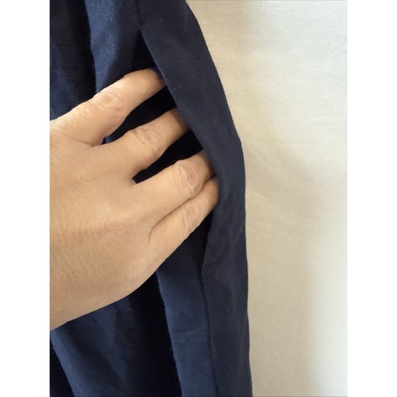 Gap Linen Dark Night Navy Blue Button Front Tie Midi Dress S Scandi Quiet Luxury - Picture 4 of 9